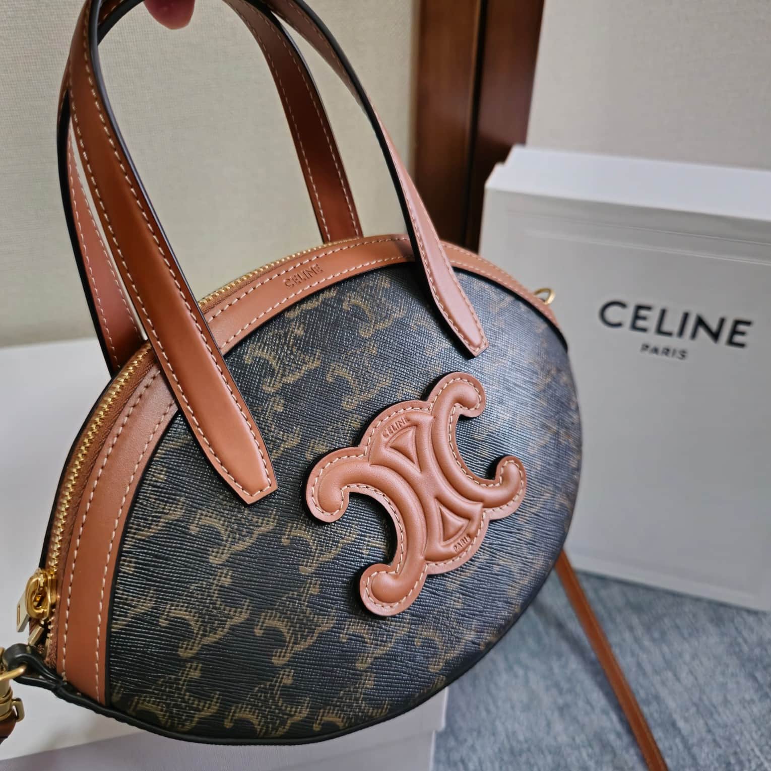 Celine Half Moon Case in Triomphe Canvas and Calfskin High