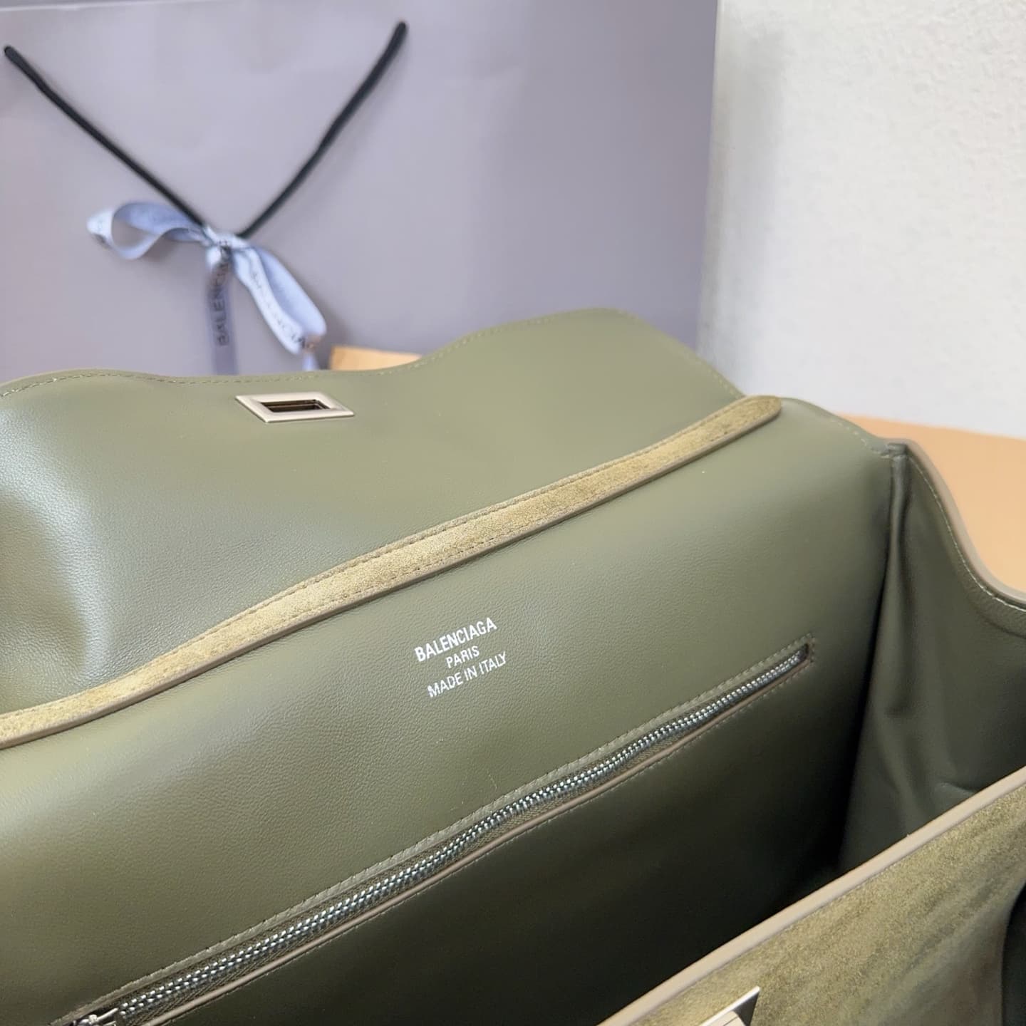 Balenciaga Rodeo Medium Bag in Khaki Waxed Suede Calfskin With Silver-Tone Metal High