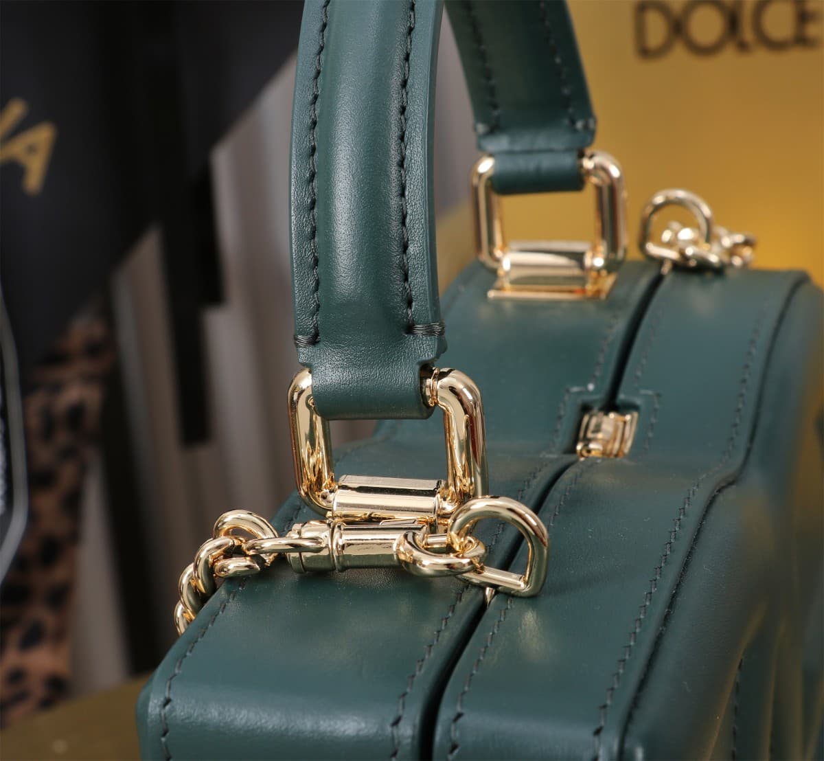 Dolce & Gabbana dark green leather DG Logo handbag high