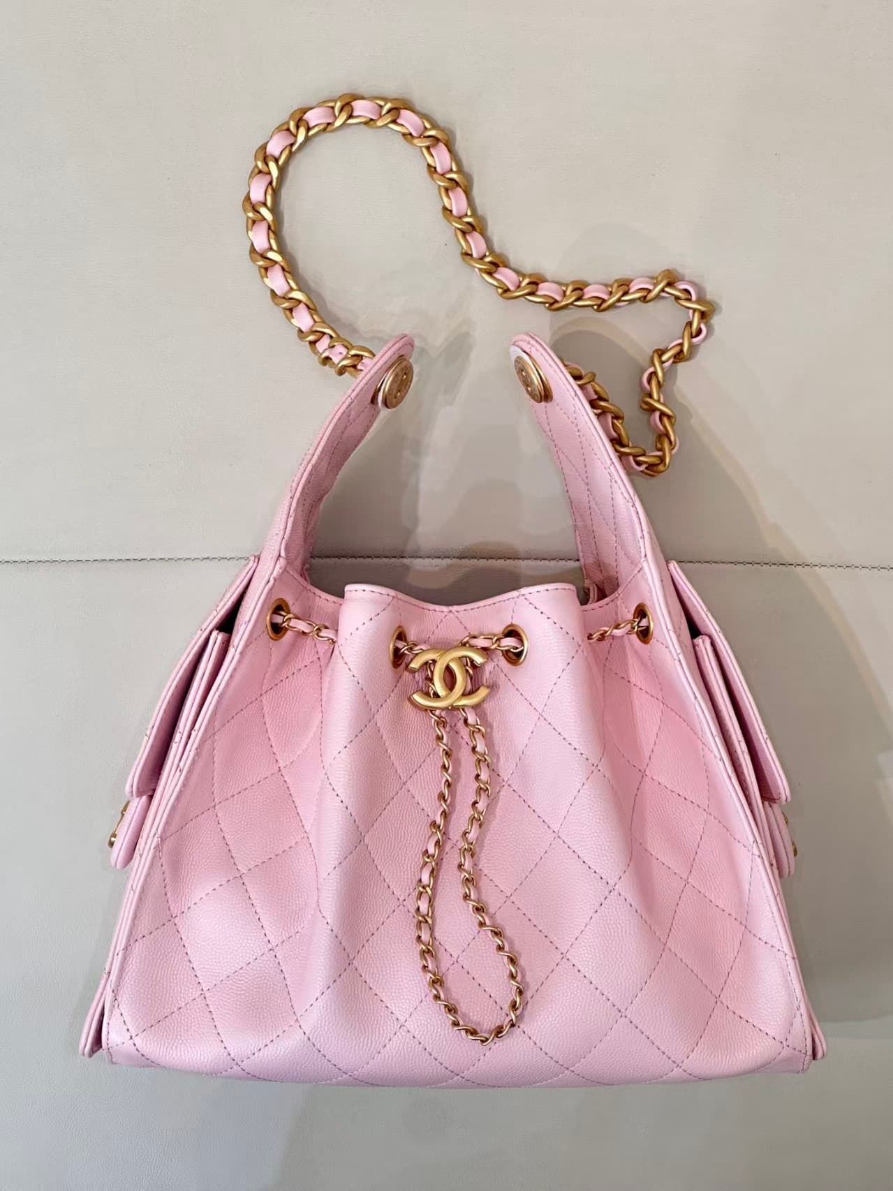 Chanel 25 Small Hobo handbag AS5293 Grained Calfskin & Gold-tone Metal Pink TOP