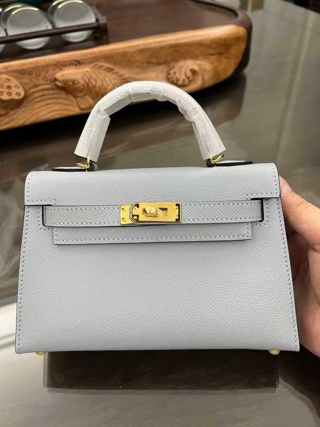 Hermes Kelly Mini II Bag Epsom Leather In Bleu Brume CTN High