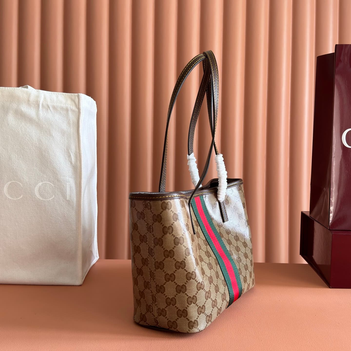Gucci Tribeca small tote bag sand and brown GG canvas 875236 High