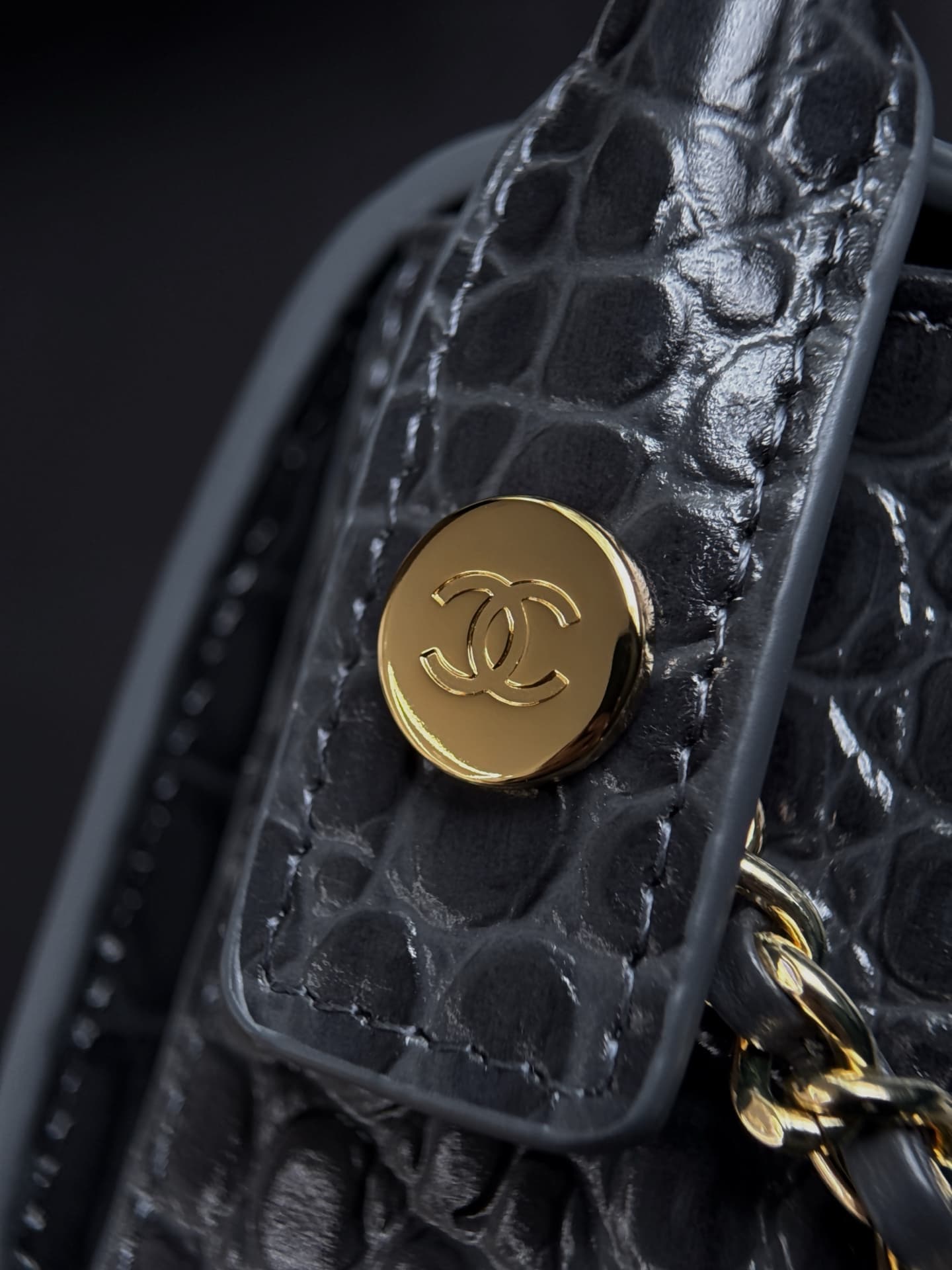 Chanel Mini Flap Bag with Top Handle Crocodile Embossed Calfskin & Gold-Tone Metal AS6424 A