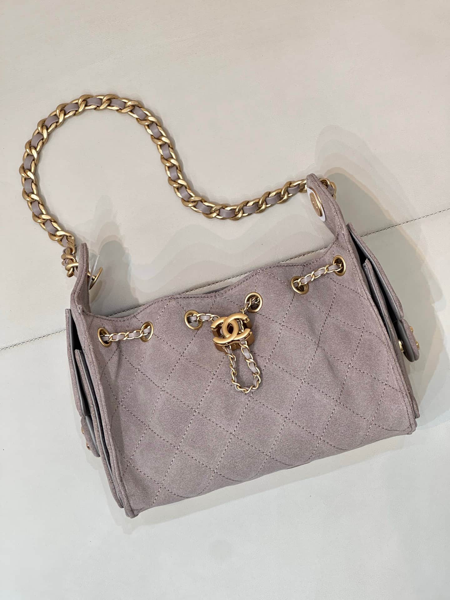 CHANEL 25 Mini Handbag AS5631 Suede &Gold-tone Metal Grey TOP