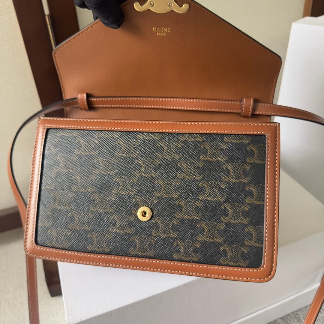 Celine Triomphe Canvas Envelope Crossbody Bag in Tan High