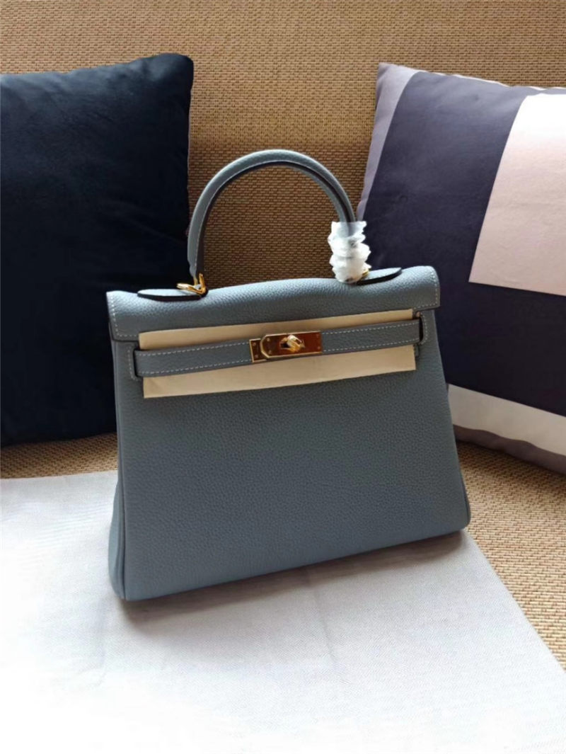 Hermes Kelly 25/28 Retourne Bag Calfskin In Bleu Lin High