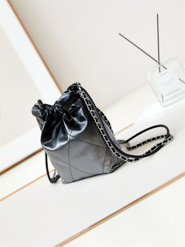 Chanel 22 MINI HANDBAG Patent Gradient Calfskin & Lacquered Metal Silver-Black AS3980 A