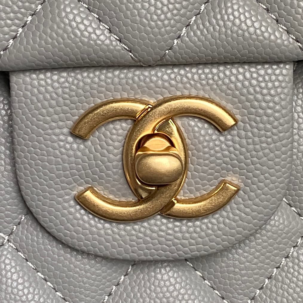 Chanel Small Flap Bag with Top Handle Grained Shiny Calfskin &  Gold-Tone Metal Grey AS5702 A
