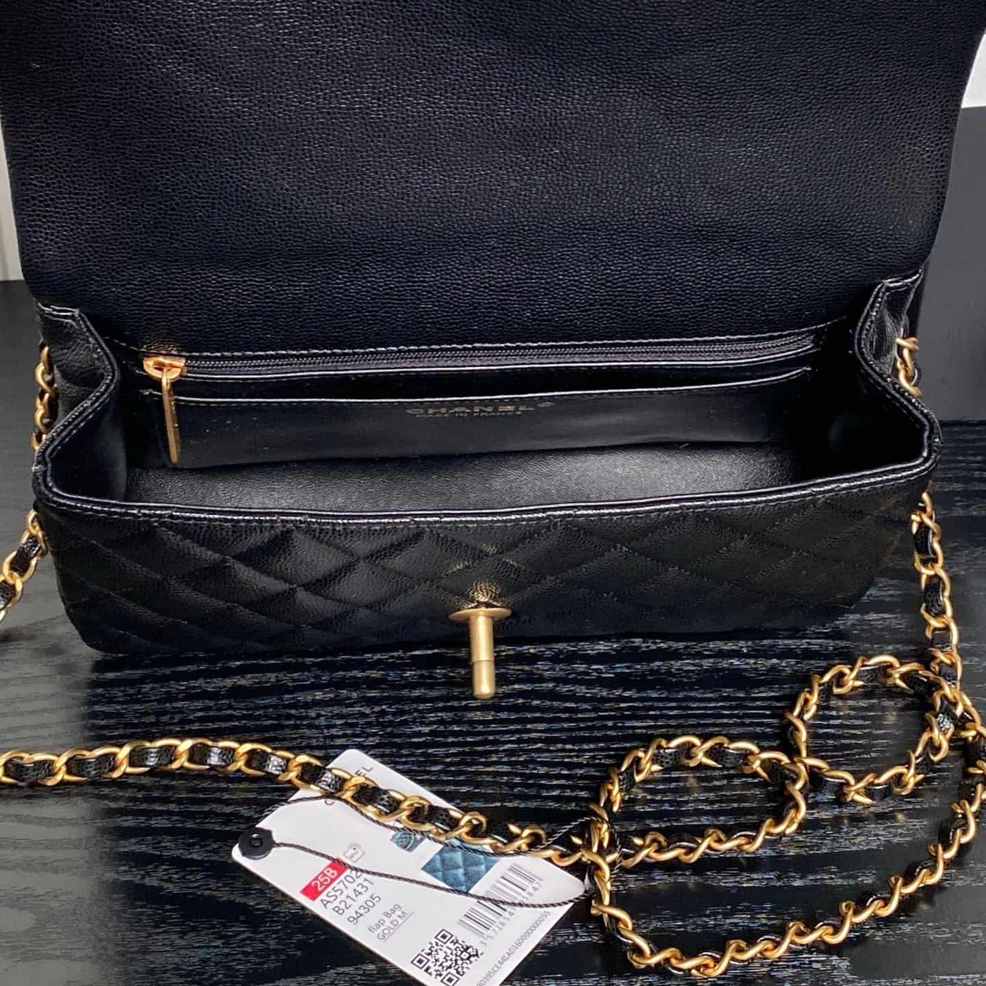Chanel Small Flap Bag with Top Handle Grained Shiny Calfskin &  Gold-Tone Metal Black AS5702 A