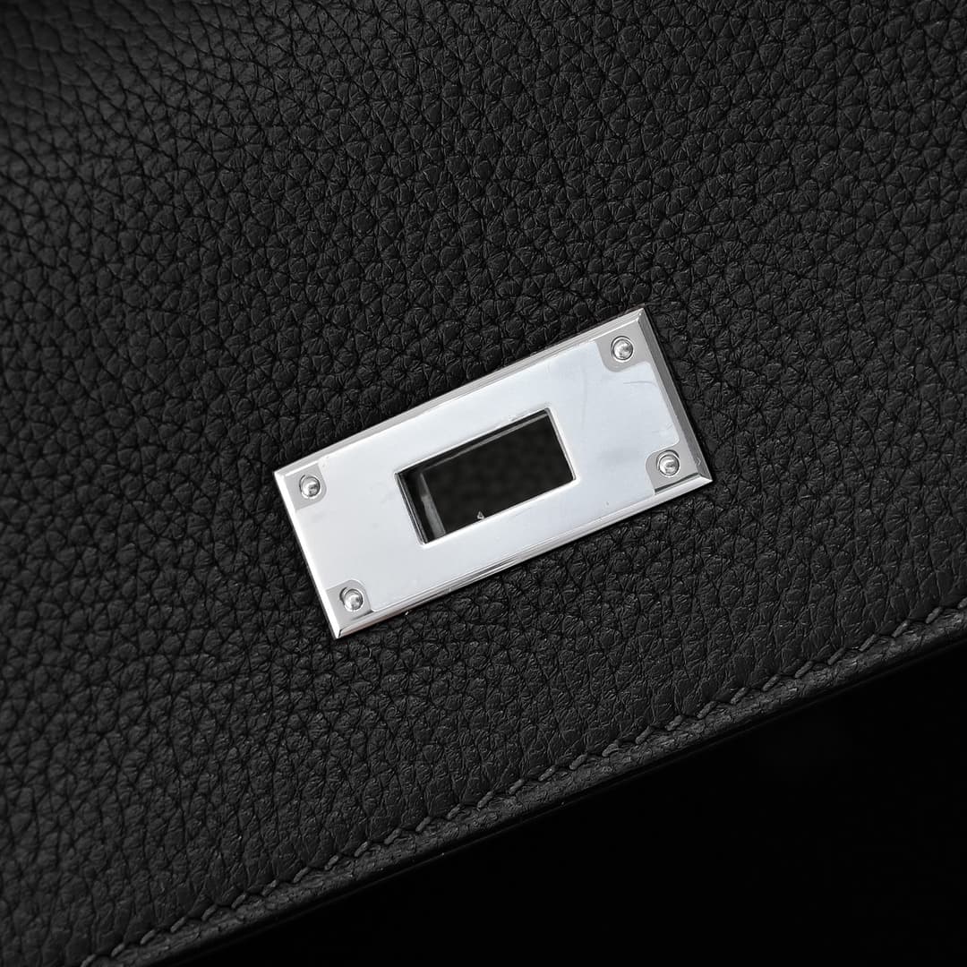 Hermes Kelly depeches Togo 36 briefcase In Black Silver Metal CalfskIn WAX High