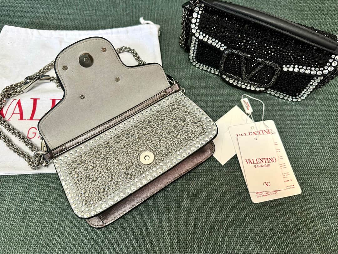 Valentino Garavani VLogo Loco Flap Embellished Leather Shoulder Bag Silver High