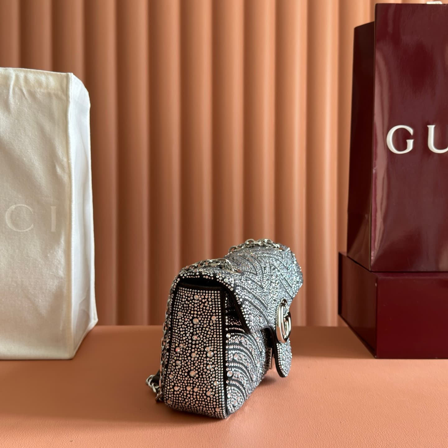 Gucci GG Marmont Shoulder Bag Black / Crystal 837267 High
