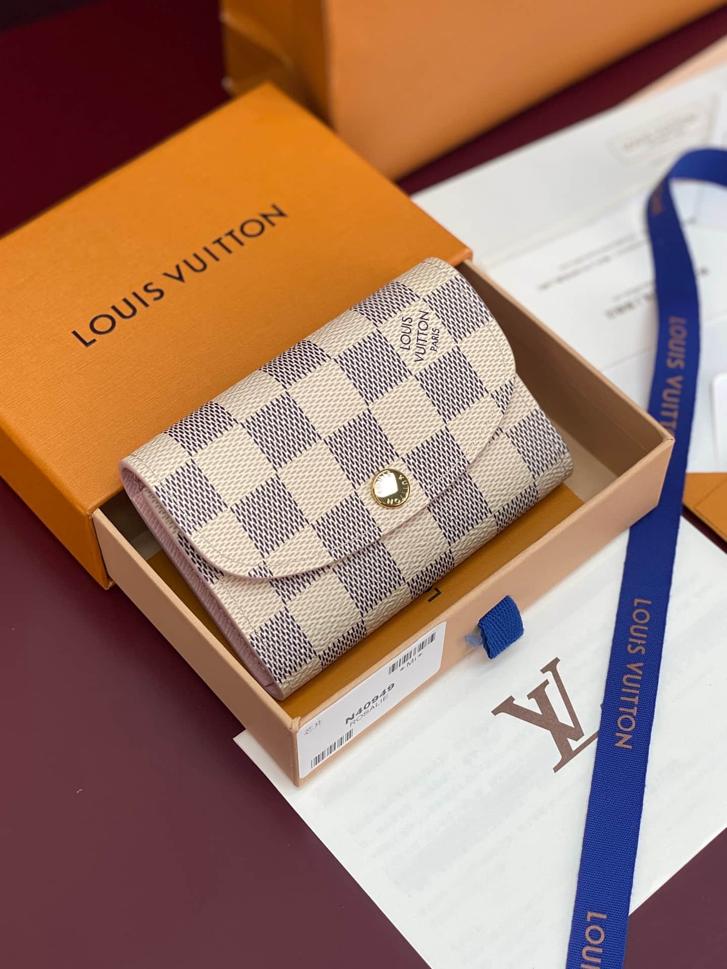 Louis Vuitton Rosalie Coin Purse Damier Azur/Light Bliss/Cream Coated canvas N40949 High