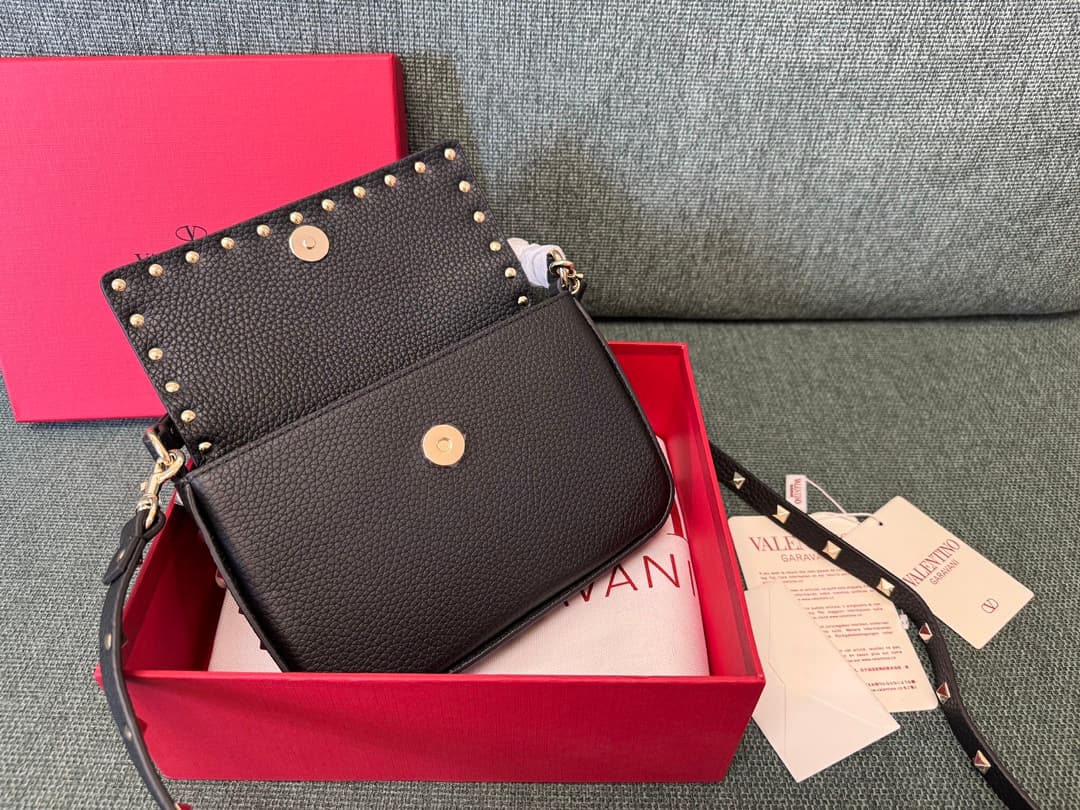 Valentino Garavani Mini Rockstud Grainy Leather Crossbody Bag in Black High