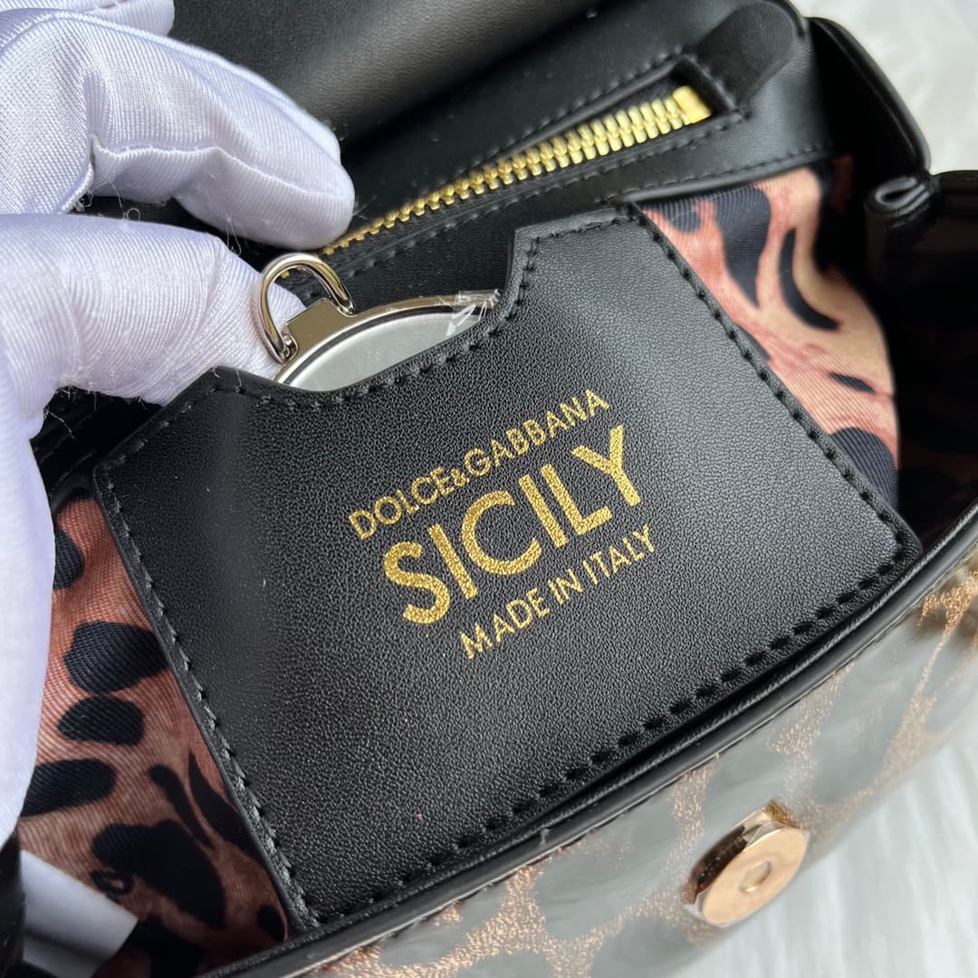 Dolce & Gabbana Small Sicily handbag in leopard-print polished calfskin High