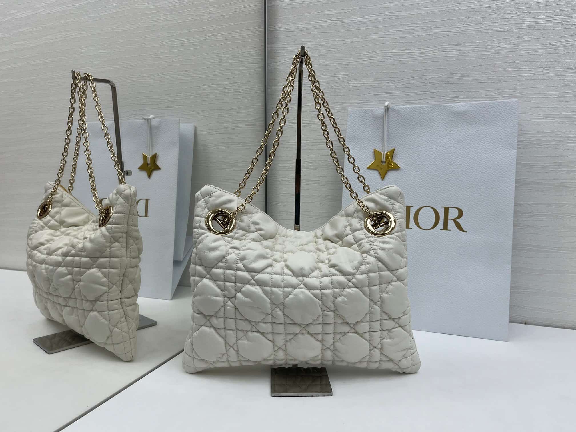 Small Dior Crunchy Bag White Puffy Macrocannage Calfskin High