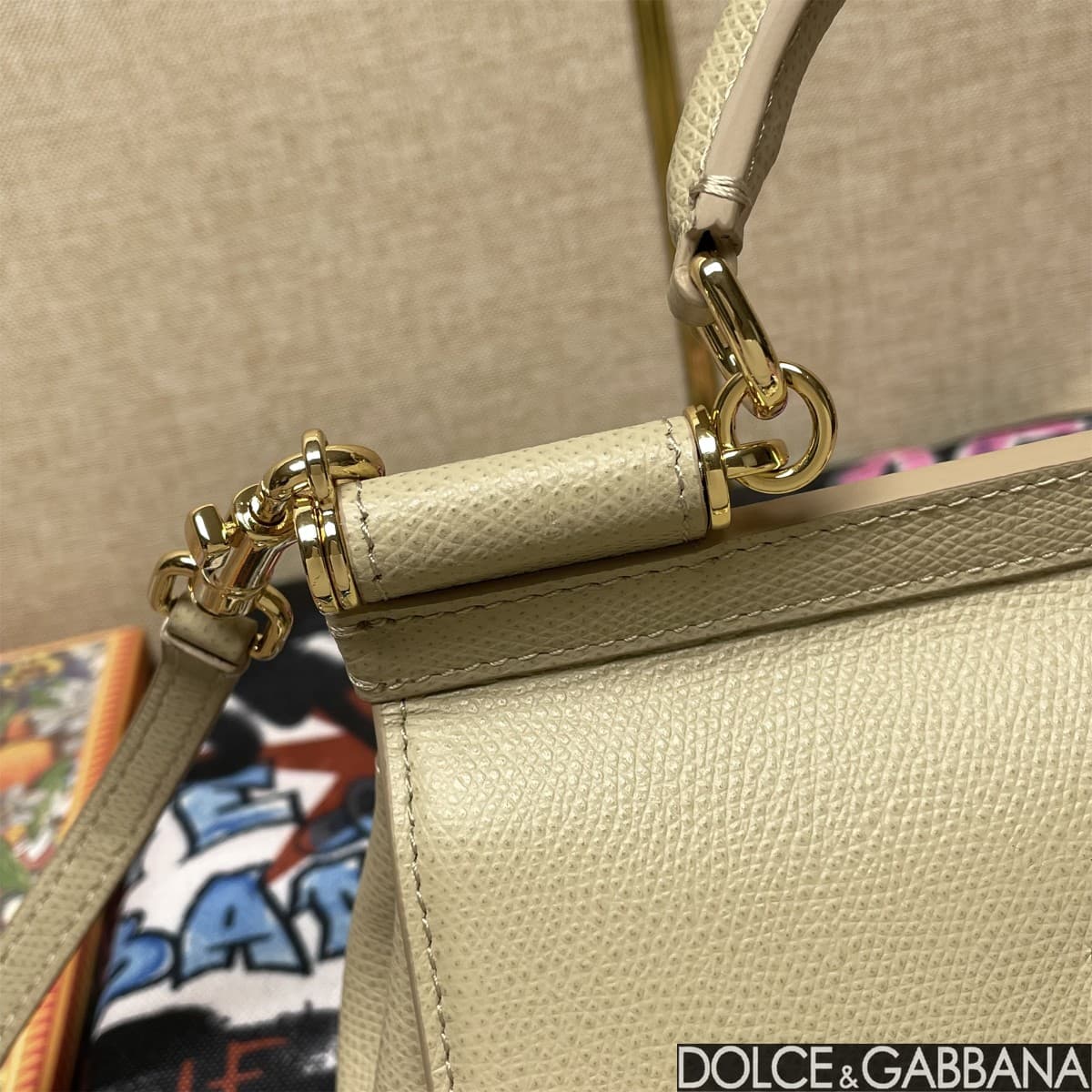 Dolce & Gabbana Miss Sicily top handle bag calfskin leather Beige High