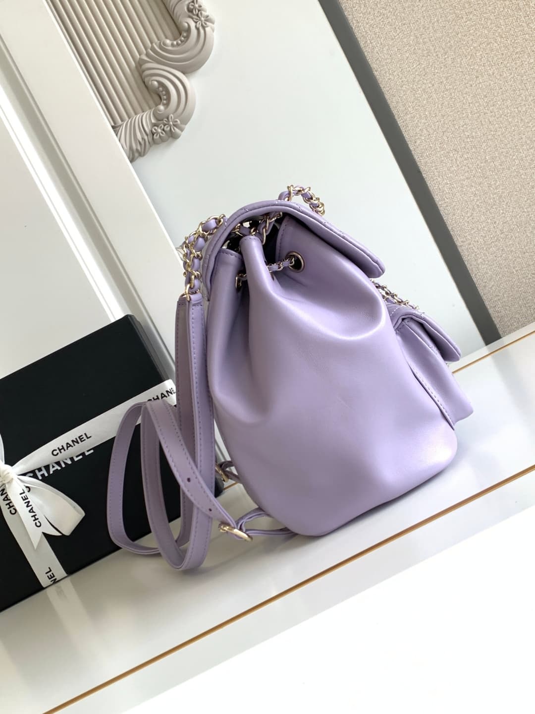 Chanel Medium Quilted Duma Backpack Lambskin AS3618 Purple A