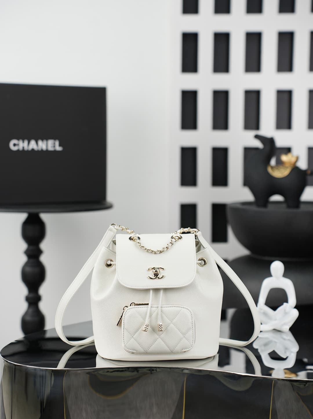 Chanel Mini Business Affinity Duma Backpack Grained Calfskin&Gold-Tone Metal White AS3530 A