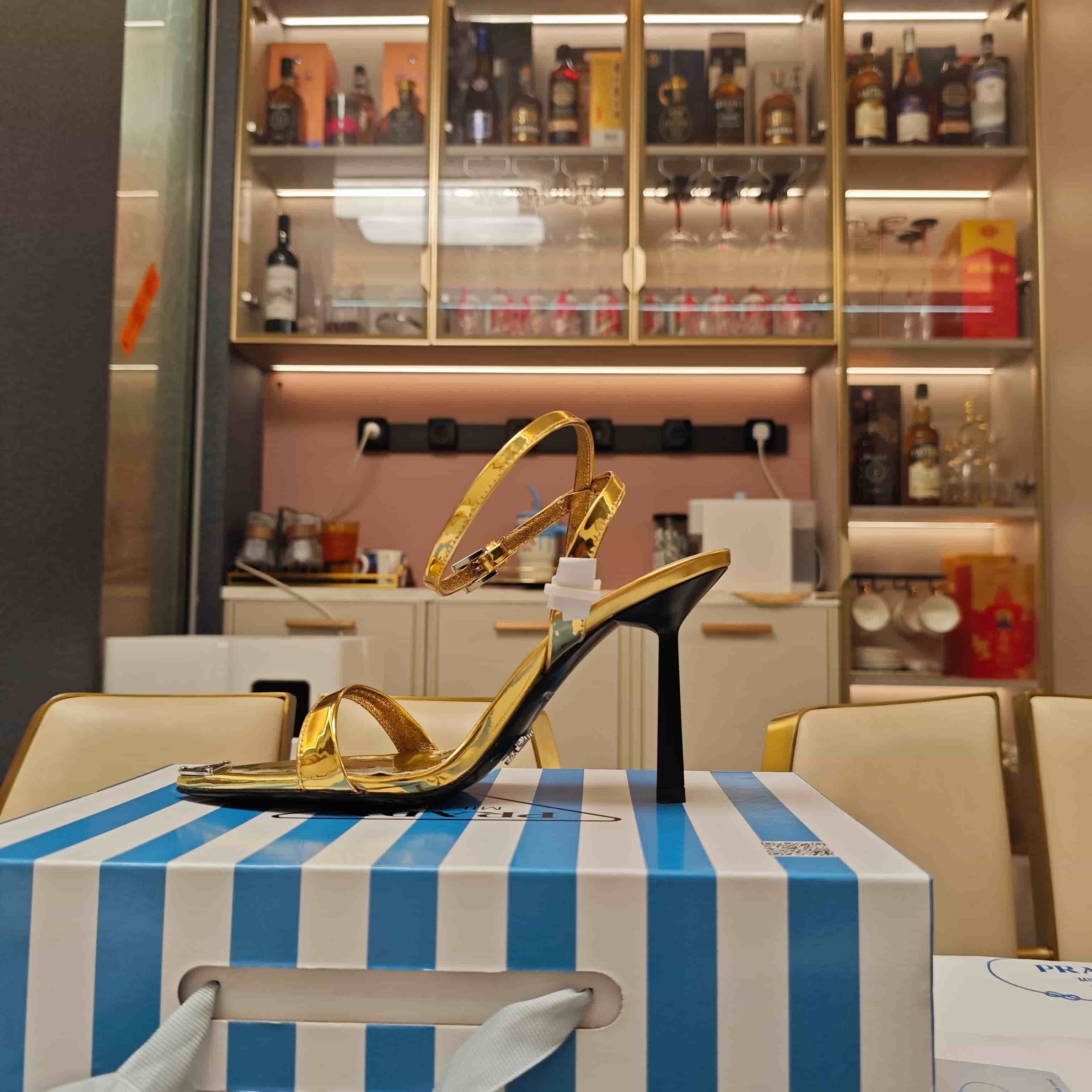 Prada Metallic Leather Stiletto Sandals
