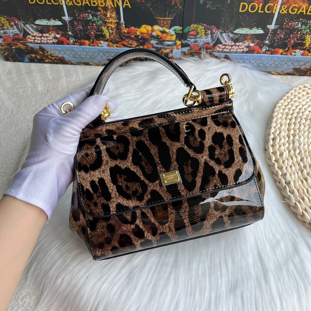 Dolce & Gabbana Small Sicily handbag in leopard-print polished calfskin High
