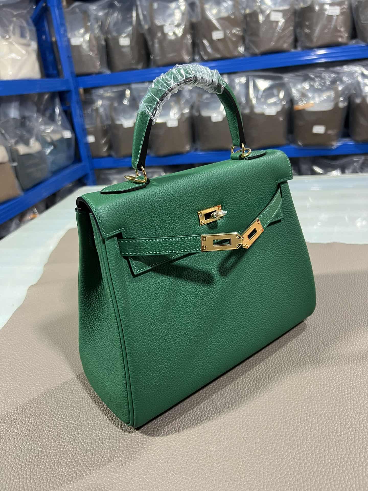 Hermes Kelly 25/28/32cm Retourne Bag Togo Leather In Malachite WAX High
