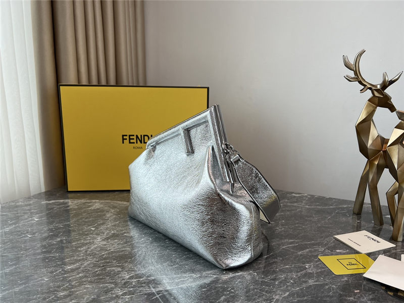 Fendi First Medium Leather Bag Silver wrinkle High