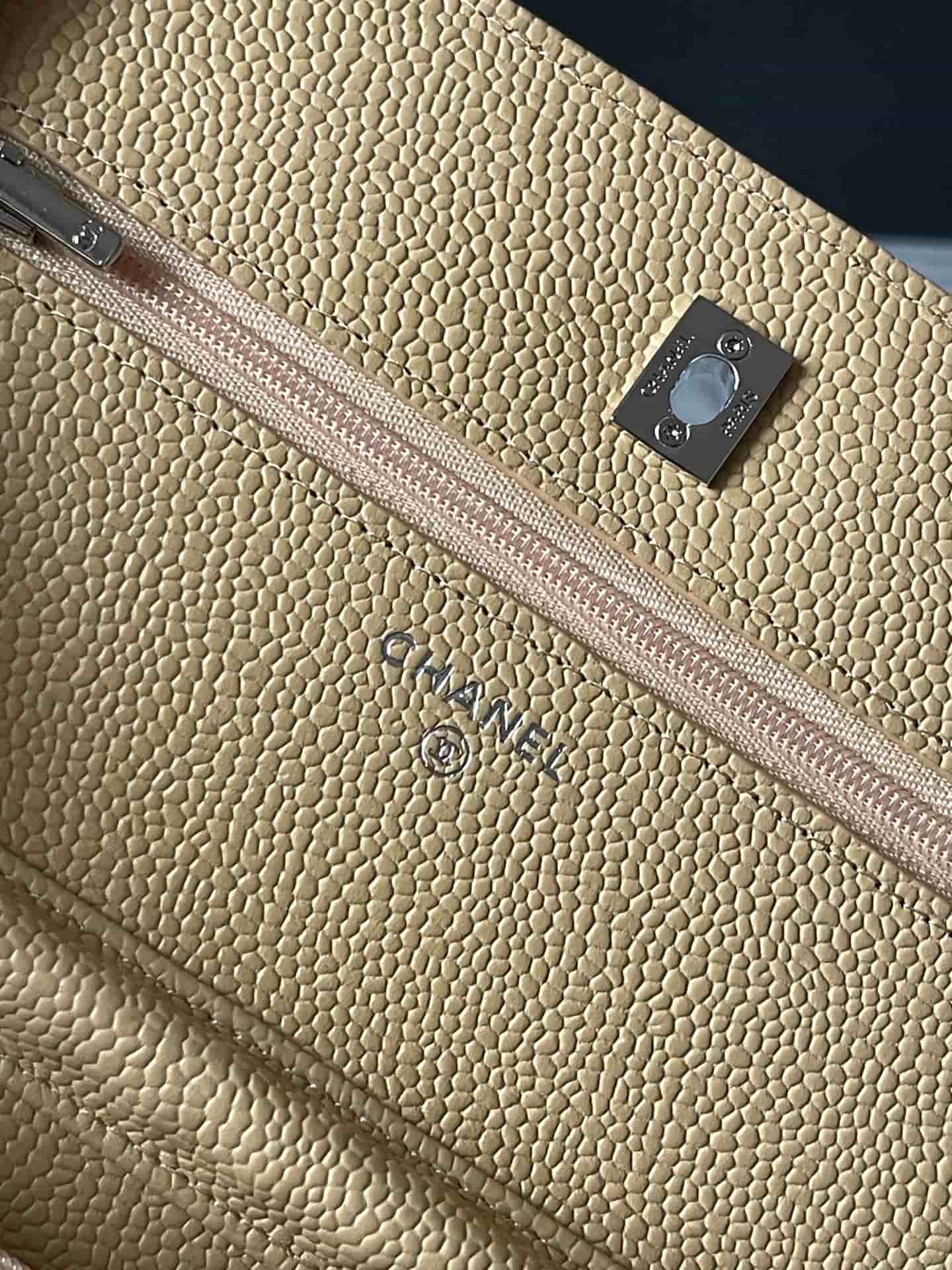 Chanel Classic Wallet on Chain Grained Shiny Calfskin & Silver-Tone Metal AP4241 Beige A