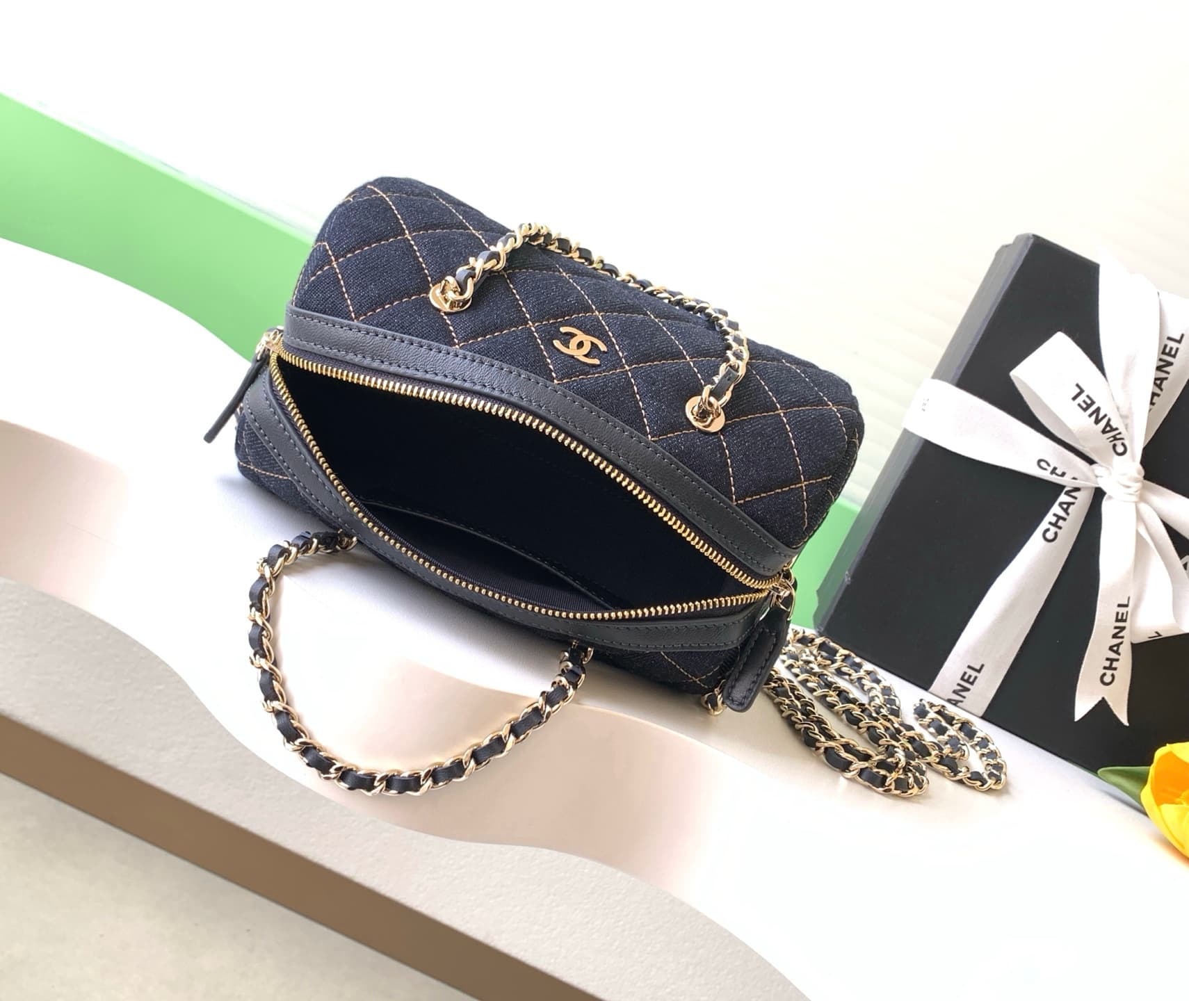 Chanel Clutch with Chain Dark Blue Denim & Gold-Tone Metal AP4986 A