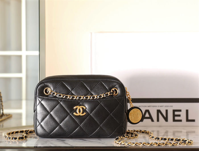 Chanel MINI CAMERA CASE Shiny Lambskin & Gold-Tone Metal AS5190 TOP