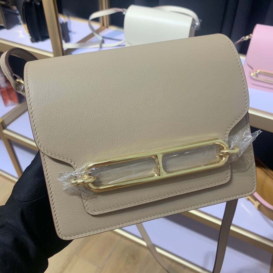 Hermes Roulis wallet in Gris Tourterelle Calfskin Etoupe WAX Gold/Silver-Metal High