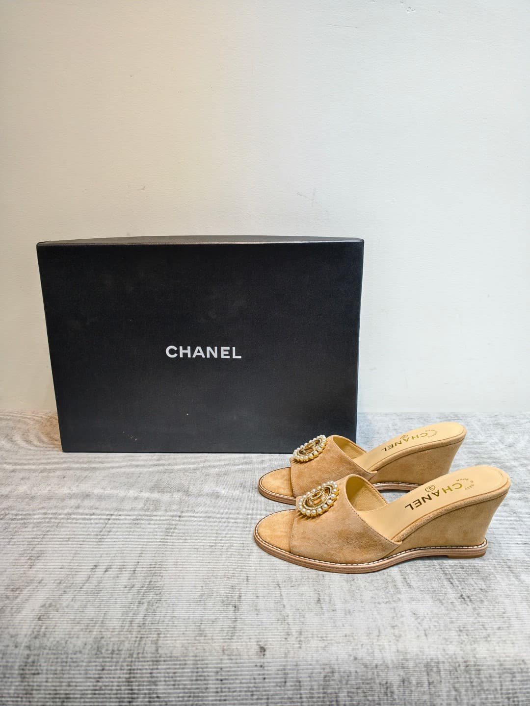 Chanel Suede Wedge Sandal Shoes