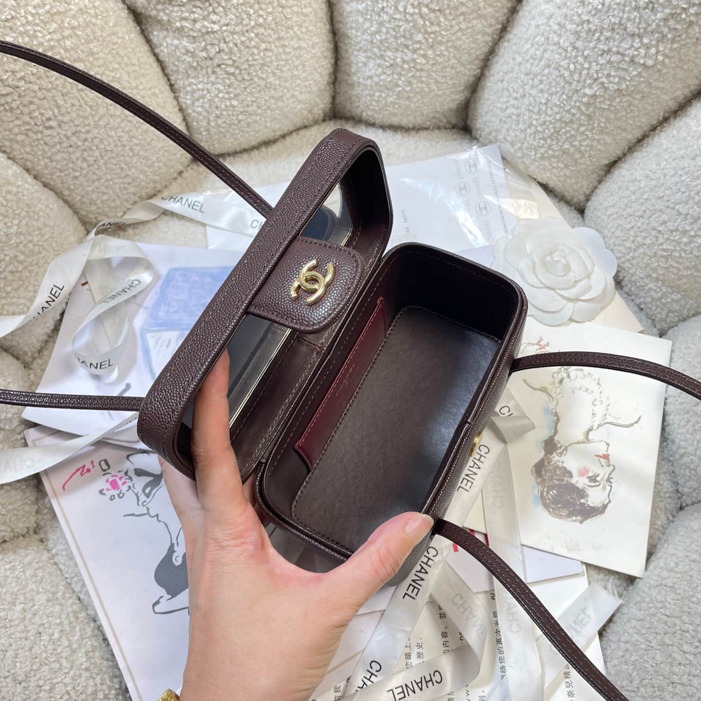 Chanel Long Vanity with Leather Strap Grained Shiny Calfskin & Gold-Tone Metal Dark Blwon AP5067 A