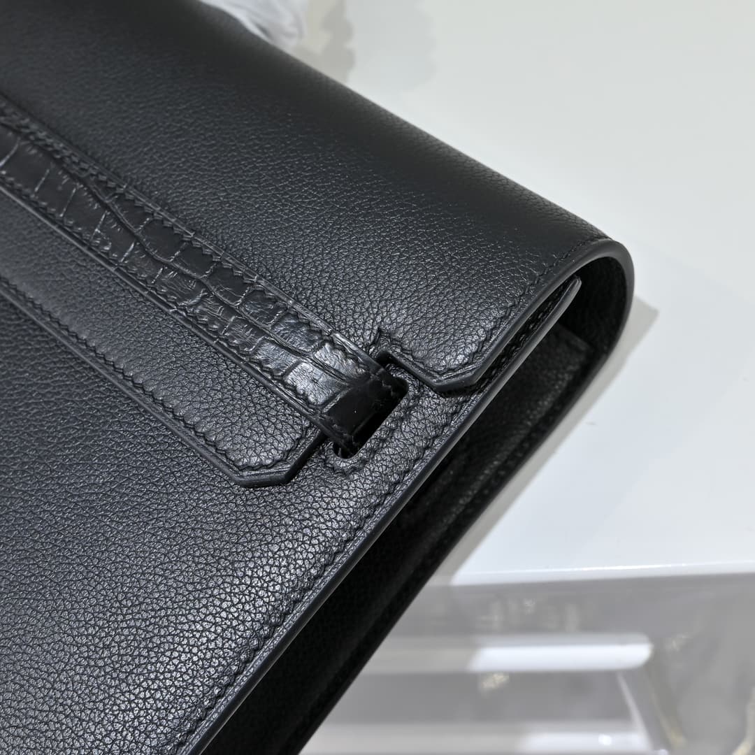 Hermes Kelly depeches Togo 36 briefcase In Black CalfskIn WAX High