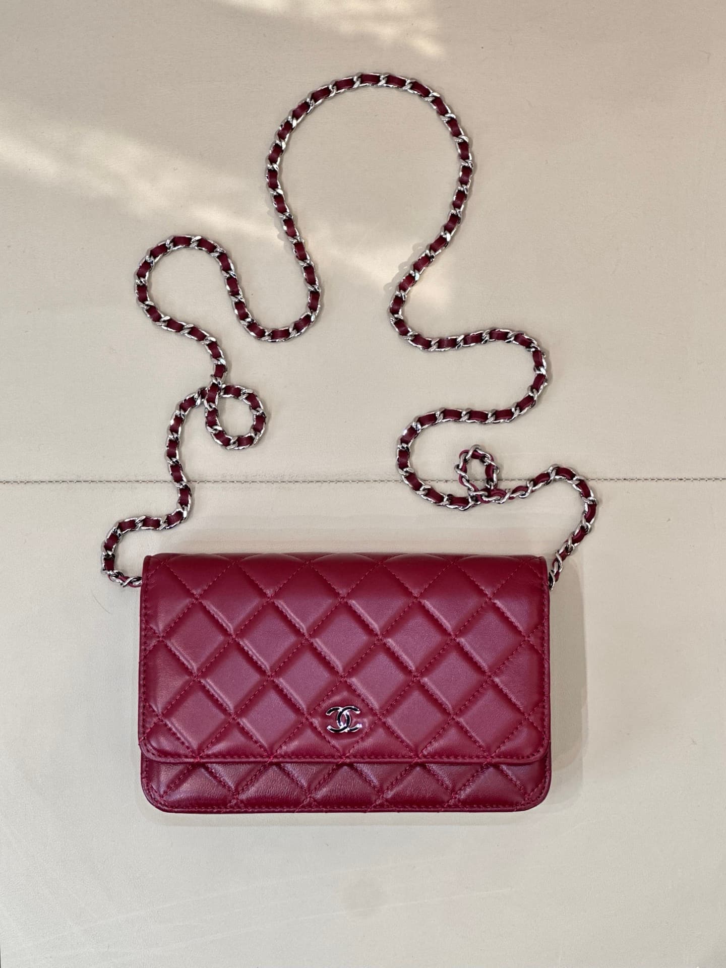 Chanel Wallet on Chain Lambskin& Sliver-tone Metal AP0250 Claret TOP