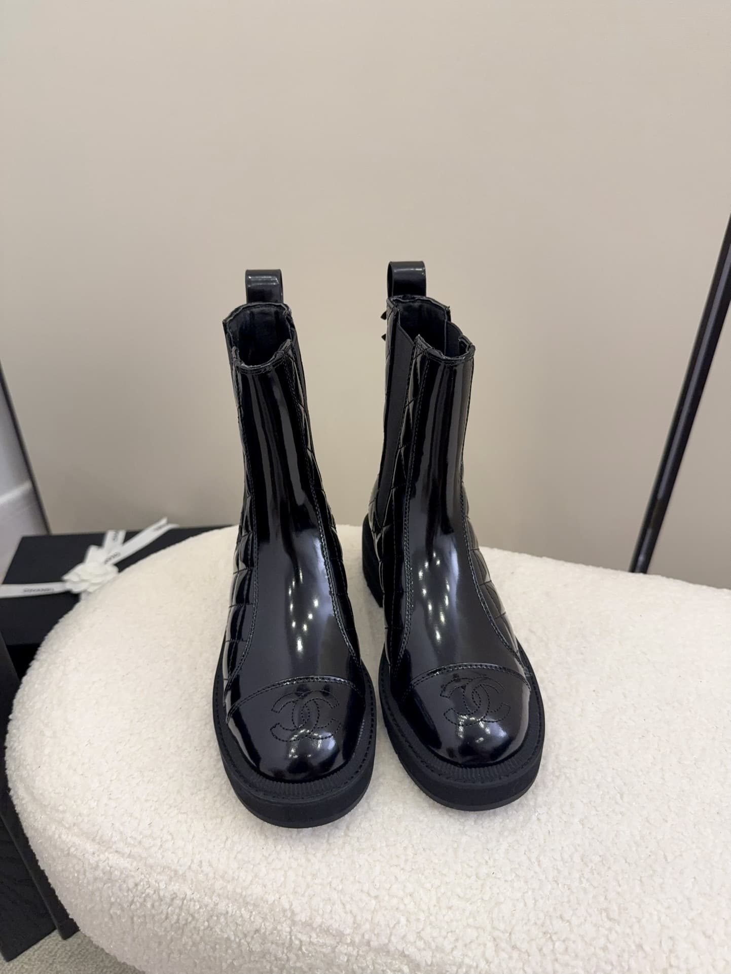 Chanel Oily Calfskin Quilted Low Boots Shoes Women