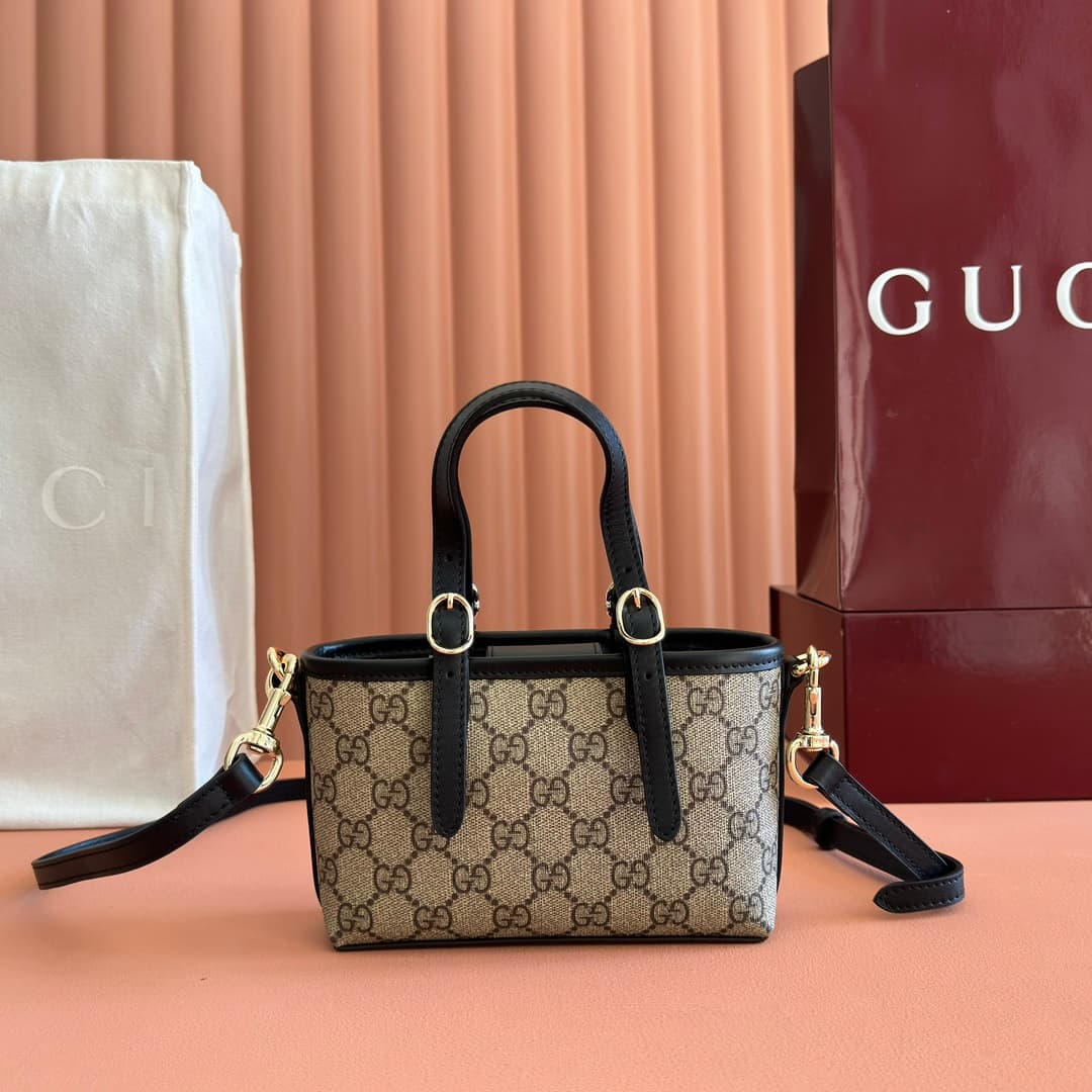 Gucci GG Emblem mini bag beige and Black GG fabric 855491 High
