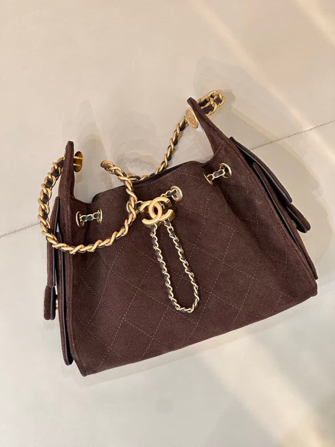 CHANEL 25 Mini Handbag AS5631 Suede &Gold-tone Metal Coffee TOP