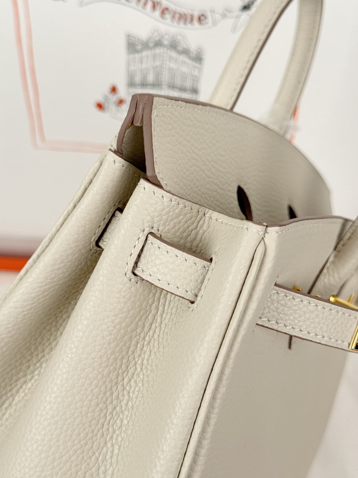 Hermes Birkin 25/30 Bag Togo Calfskin Leather Craie High