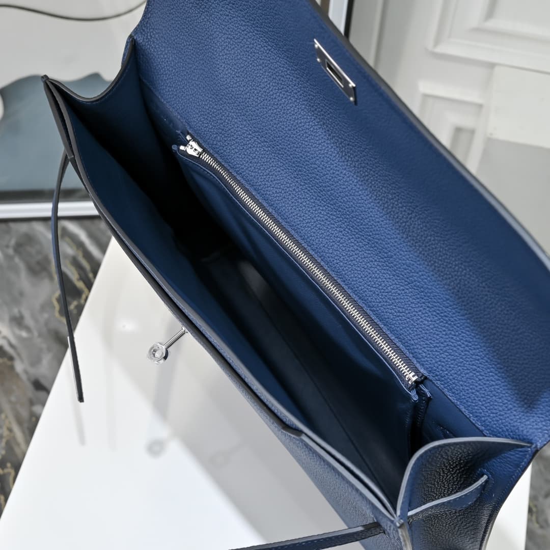 Hermes Kelly depeches Togo 36 briefcase In Dark Blue CalfskIn WAX High