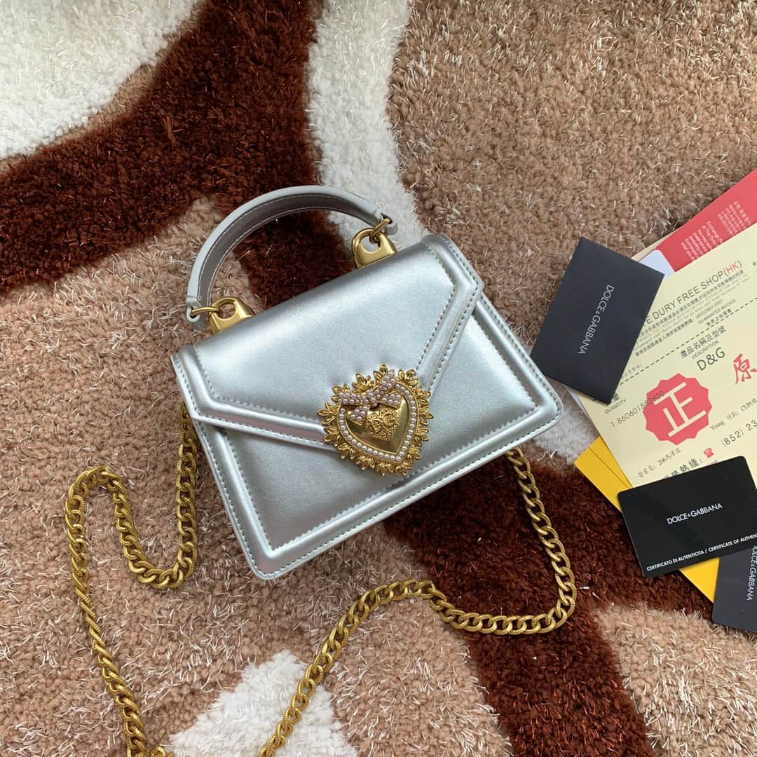 Dolce & Gabbana Small Devotion bag in mordore nappa leather in Silver High