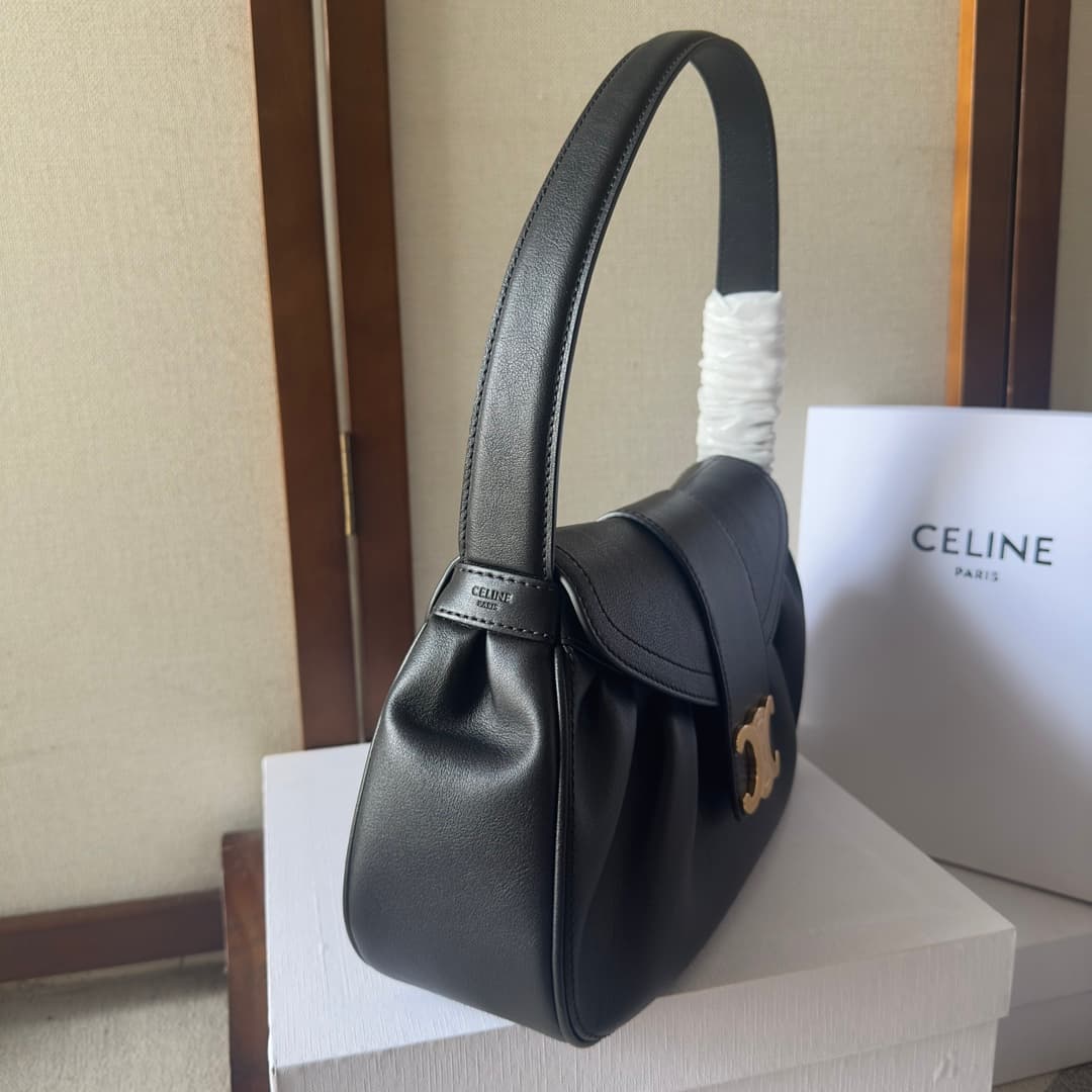Celine Polly Medium Leather Shoulder Bag Black High