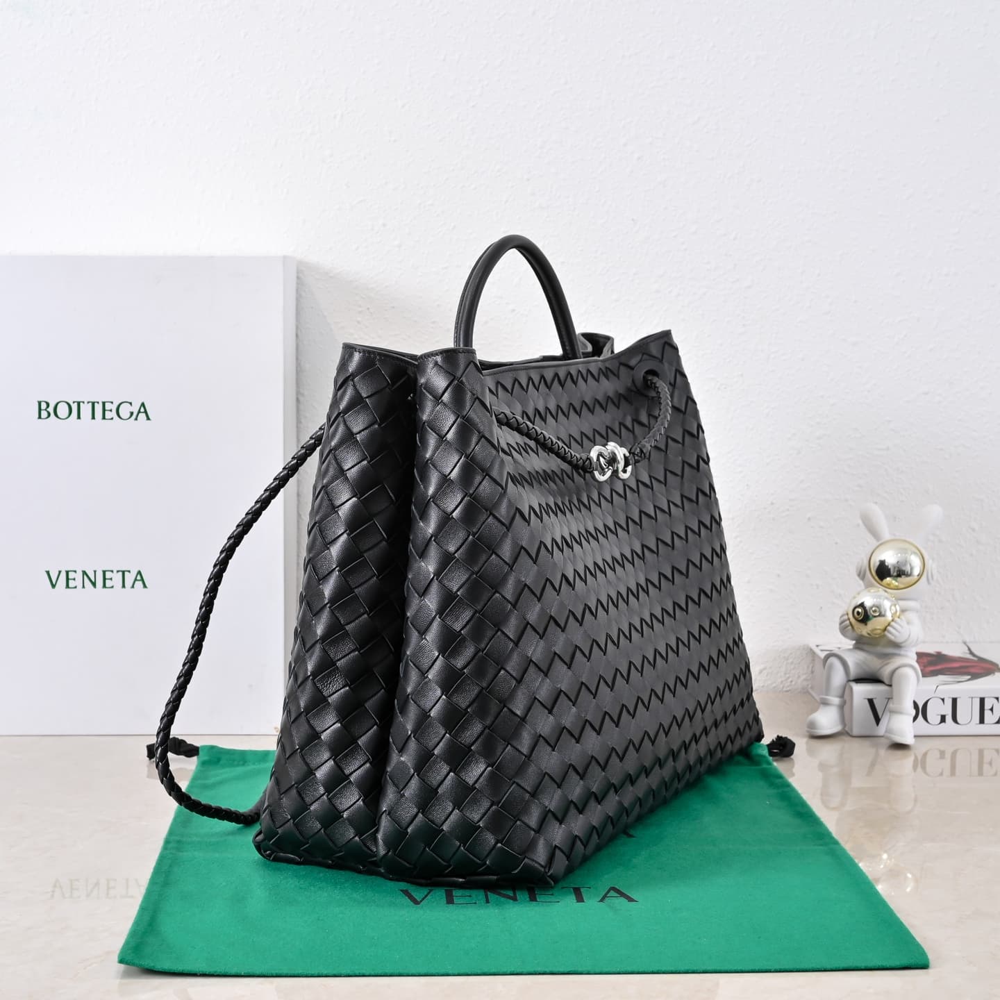 BV Andiamo Large Top handle bag Black Silver Metal High