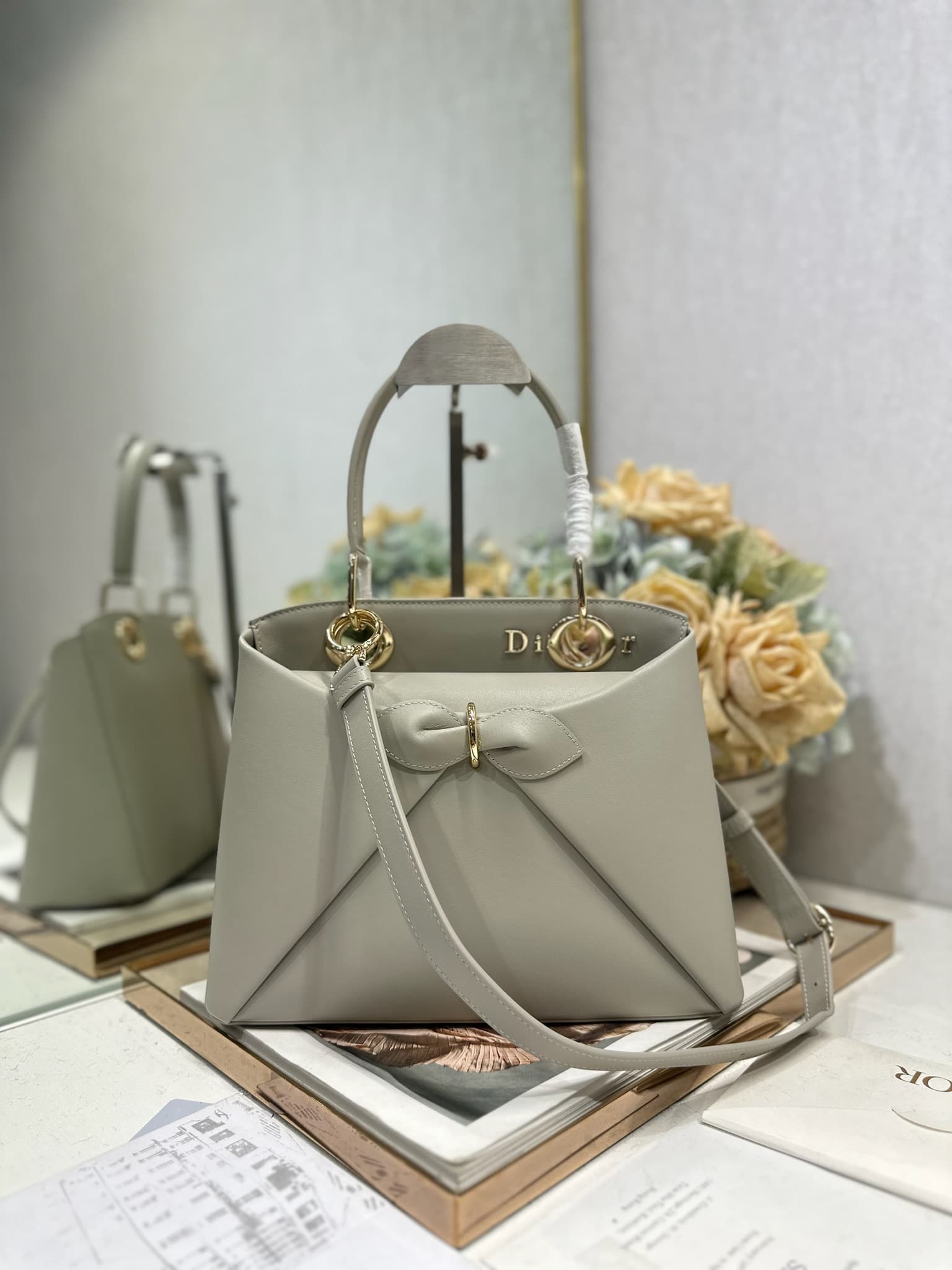 Small Dior Cigale Bag Gris Moiré Shiny Supple Calfskin High
