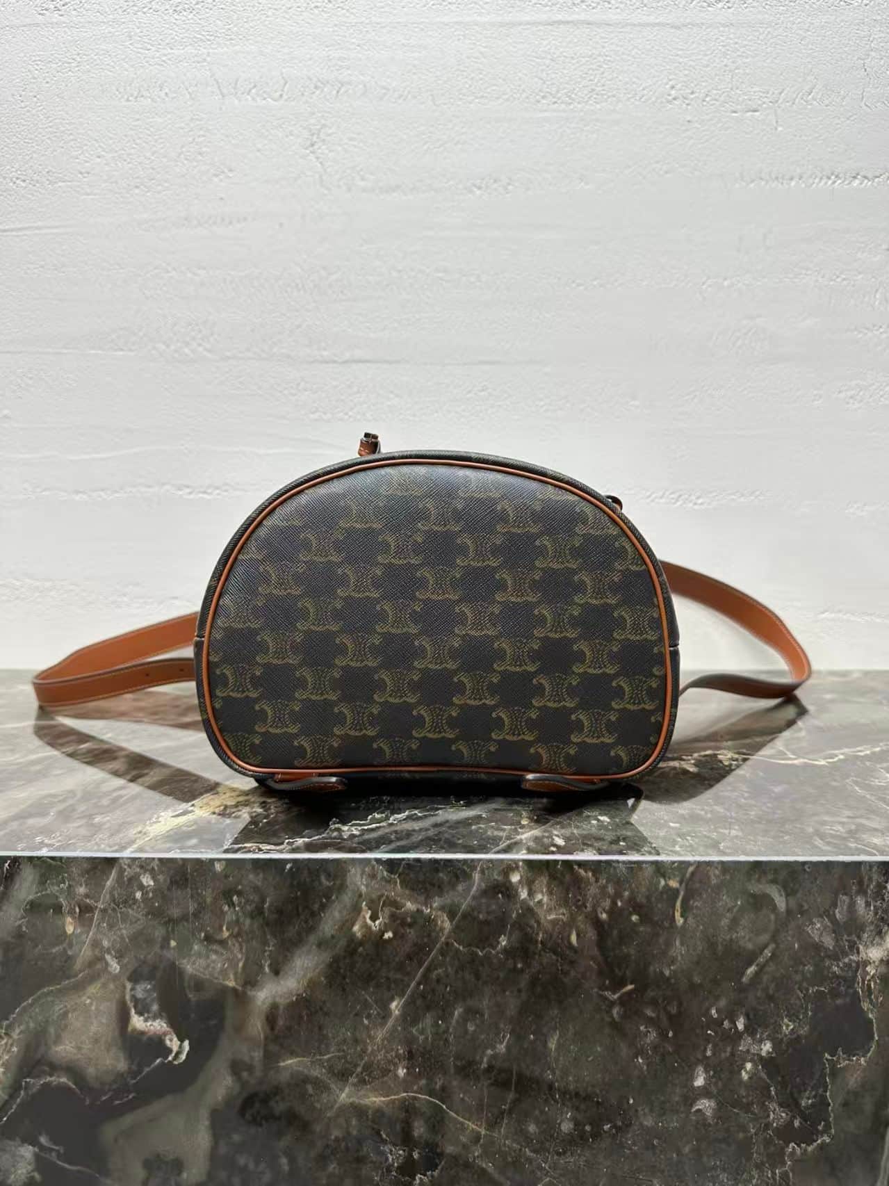 Celine Medium Backpack Folco in Triomphe canvas and calfskin high