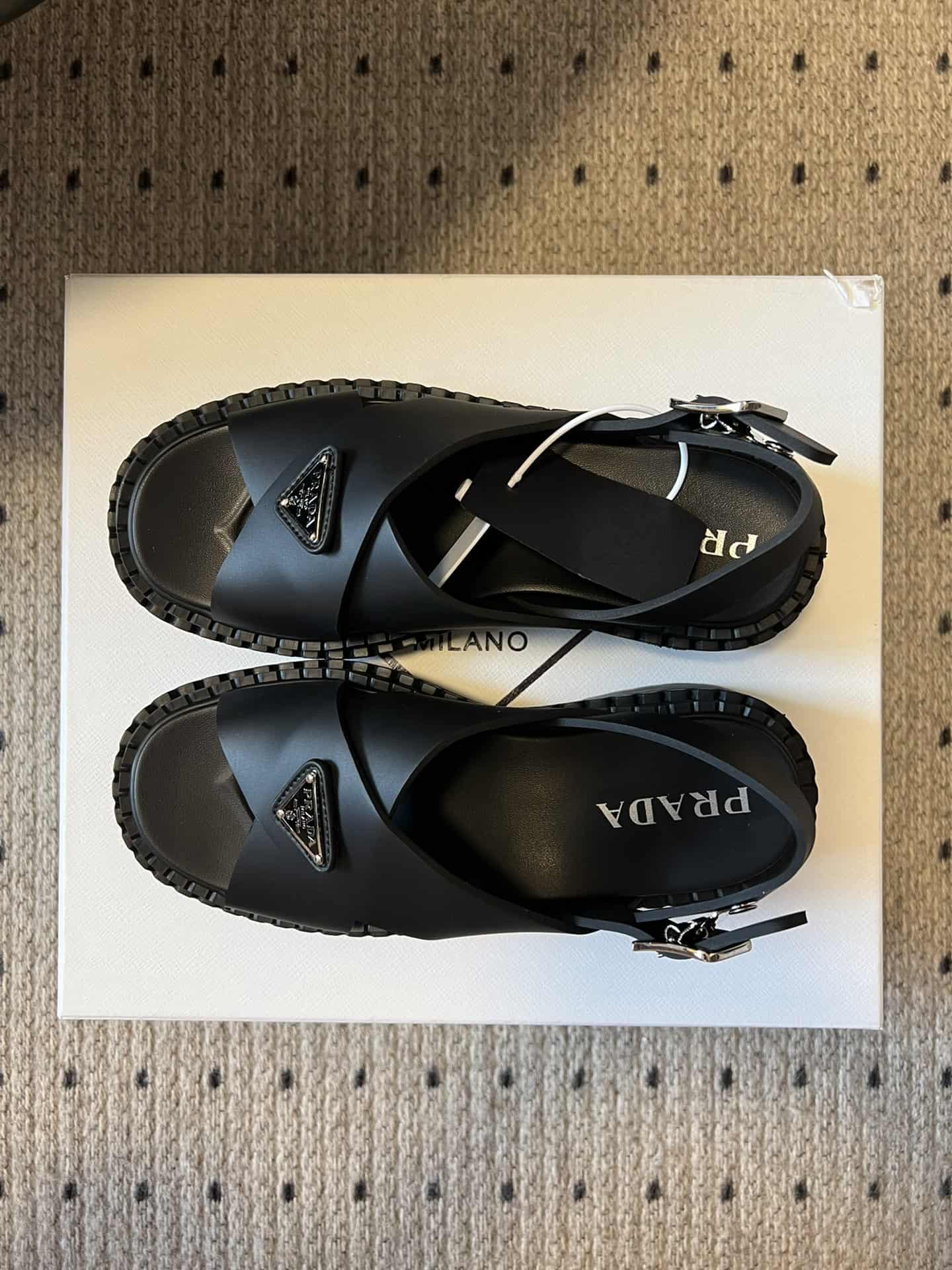 Prada Soft Rubber Crisscross Strap Sandal shoes Women