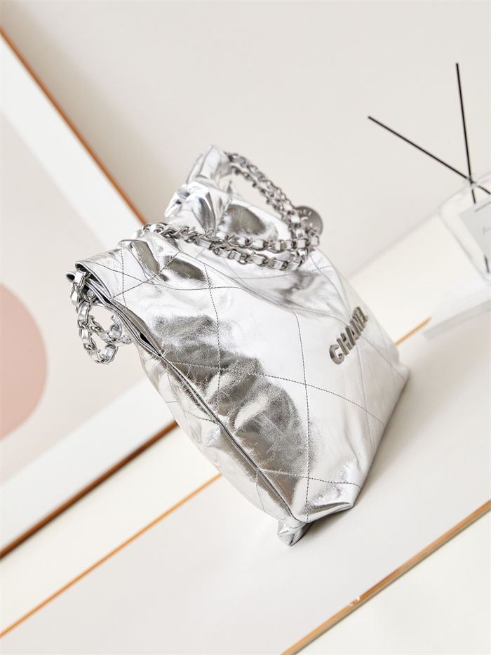Chanel 22 SMALL HANDBAG Metallic Calfskin & Silver-Tone Metal AS3260 Silver A