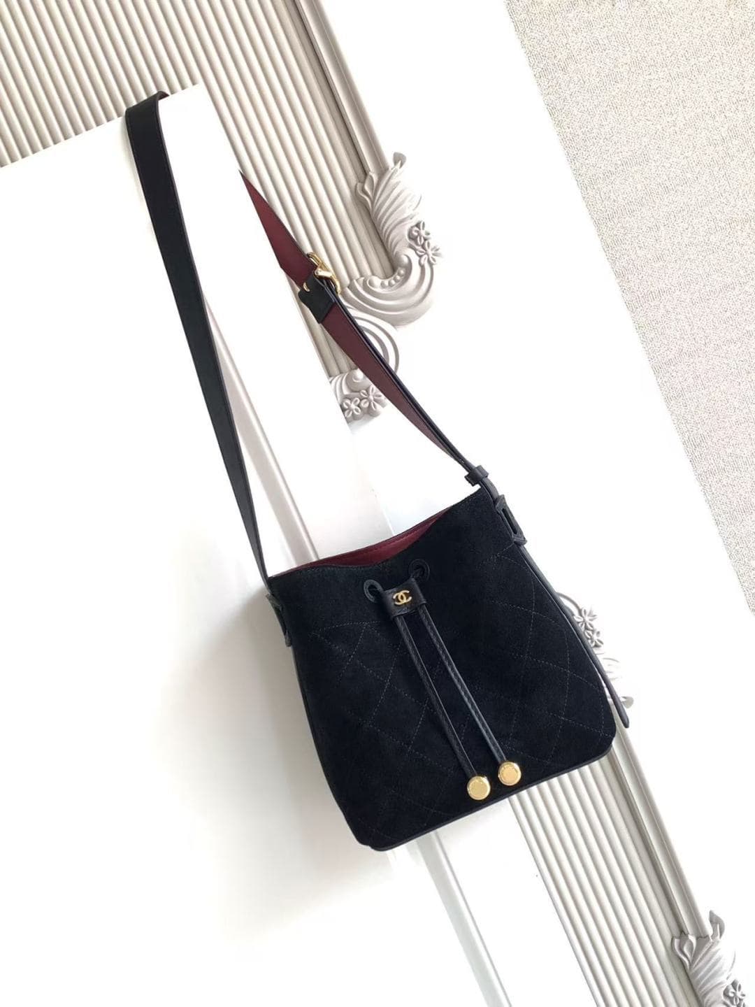 Chanel Small Bucket Bag Suede Calfskin & Gold-Tone Metal Black AS6537 A