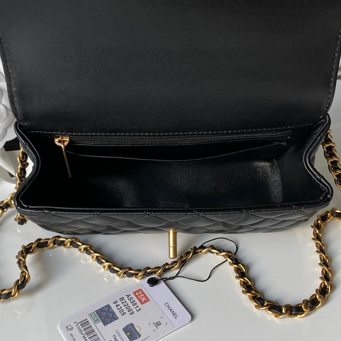 Chanel Mini Flap Bag with Top Handle Lambskin& Gold-tone Metal Black AS5813 A