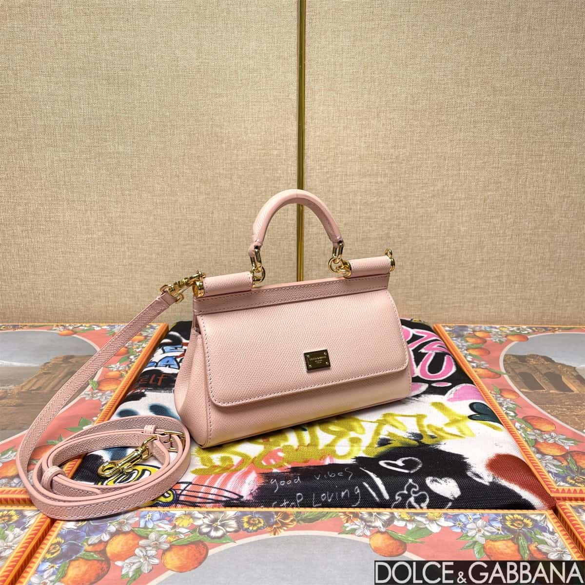 Dolce & Gabbana Miss Sicily top handle bag calfskin leather Light Pink High